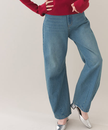 【OMNES】12oz ウォッシュ加工ハイウエストカーブデニムパンツ【253W427OMN038】