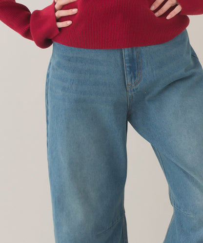 【OMNES】12oz ウォッシュ加工ハイウエストカーブデニムパンツ【253W427OMN038】