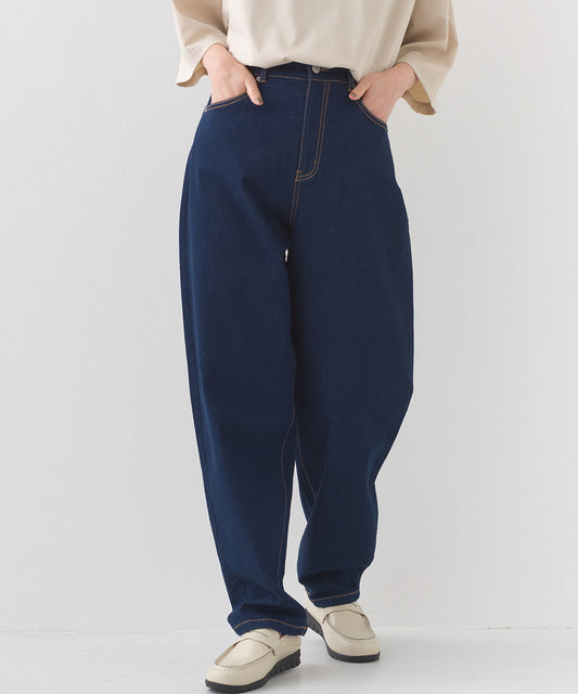 【OMNES】12oz ウォッシュ加工ハイウエストバルーンデニムパンツ【253W427OMN039】