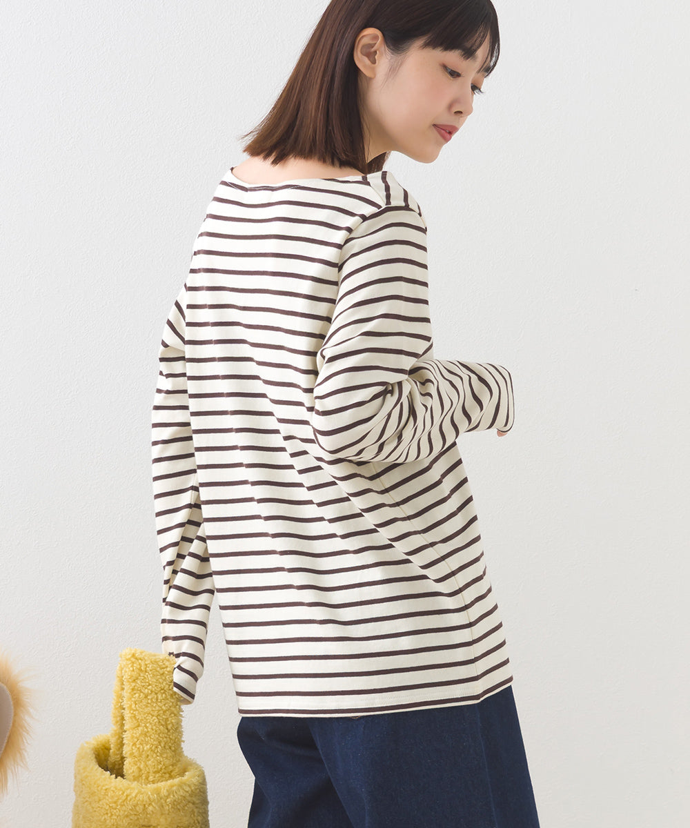 【OMNES】コットン長袖ボーダーTシャツ【253W427OMN048】