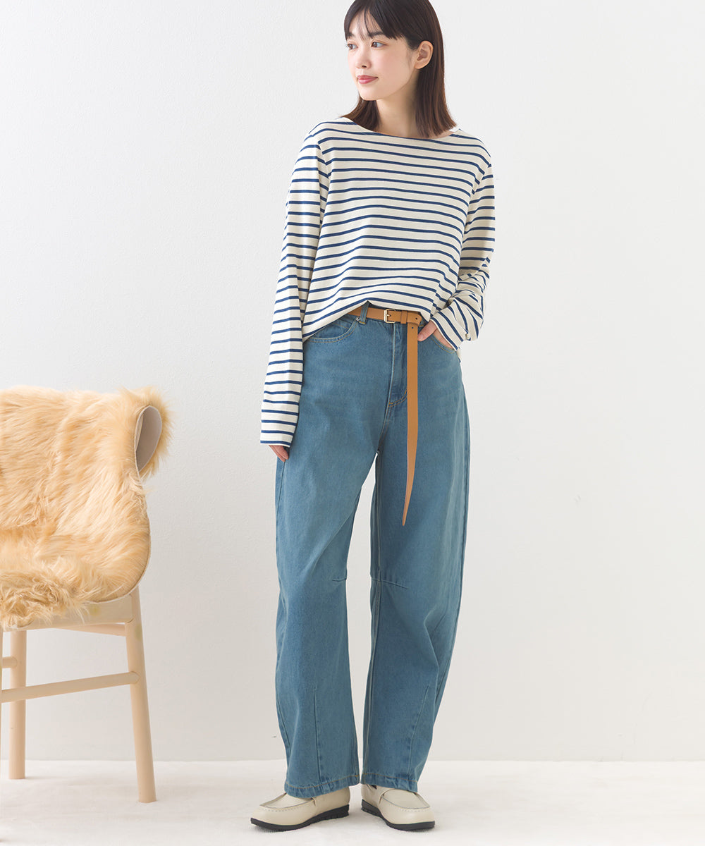 【OMNES】コットン長袖ボーダーTシャツ【253W427OMN048】