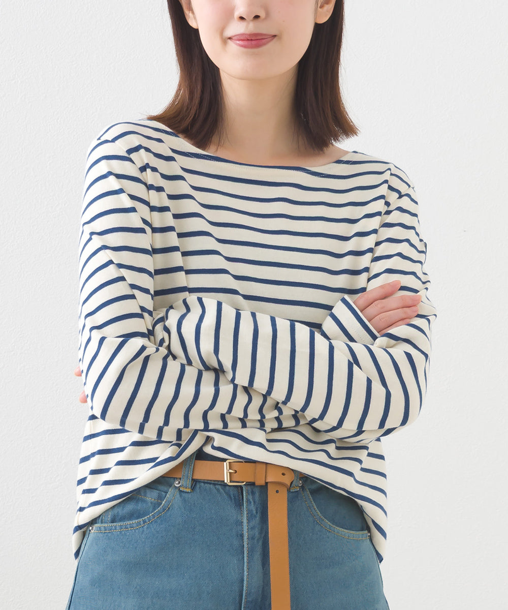 【OMNES】コットン長袖ボーダーTシャツ【253W427OMN048】