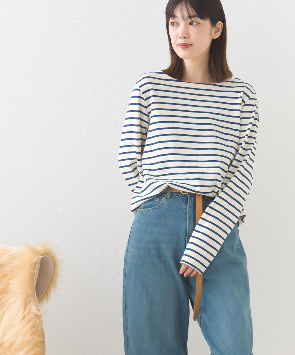 【OMNES】コットン長袖ボーダーTシャツ【253W427OMN048】