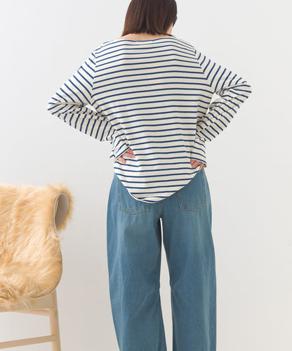 【OMNES】コットン長袖ボーダーTシャツ【253W427OMN048】