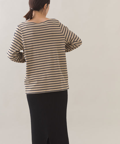 【OMNES】コットン長袖ボーダーTシャツ【253W427OMN048】