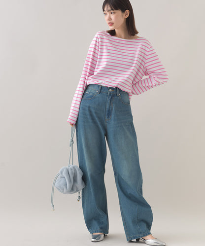 【OMNES】コットン長袖ボーダーTシャツ【253W427OMN048】