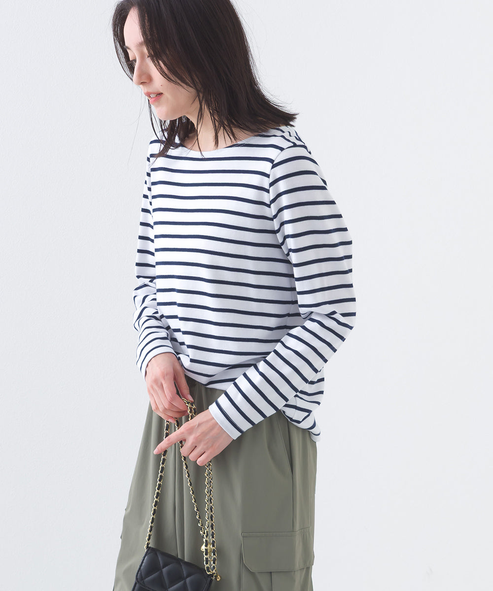 【OMNES】コットン長袖ボーダーTシャツ【253W427OMN048】