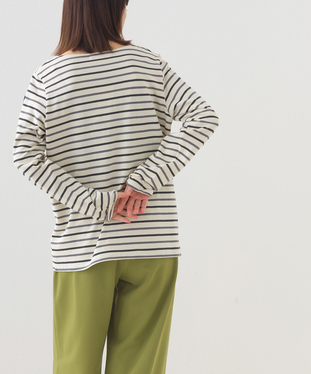 【OMNES】コットン長袖ボーダーTシャツ【253W427OMN048】