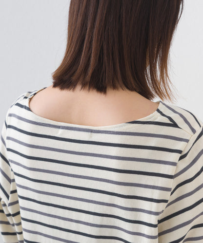 【OMNES】コットン長袖ボーダーTシャツ【253W427OMN048】