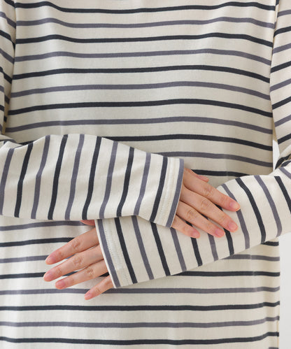 【OMNES】コットン長袖ボーダーTシャツ【253W427OMN048】