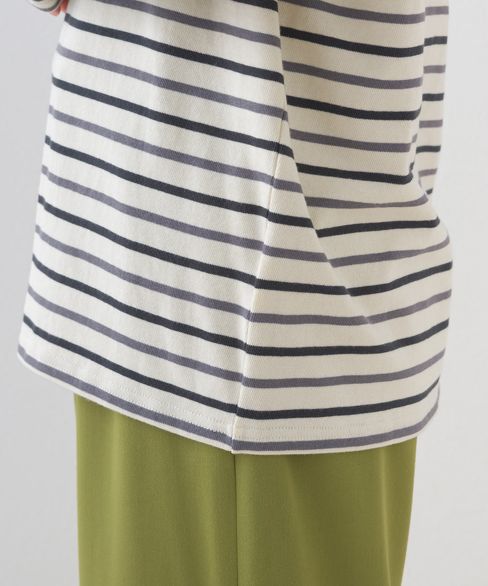 【OMNES】コットン長袖ボーダーTシャツ【253W427OMN048】