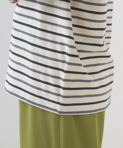 【OMNES】コットン長袖ボーダーTシャツ【253W427OMN048】