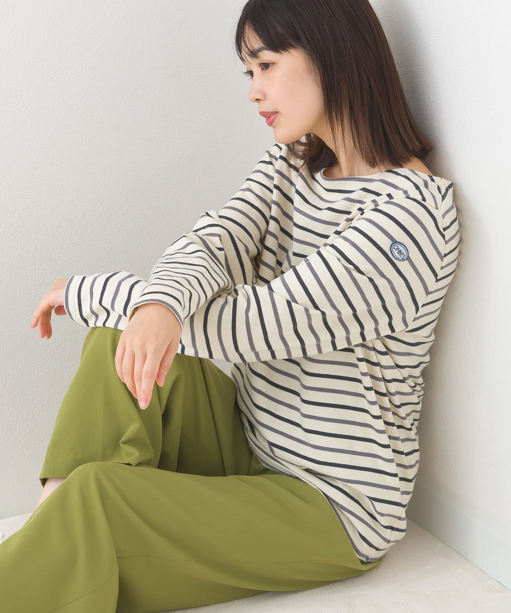 【OMNES】コットン長袖ボーダーTシャツ【253W427OMN048】