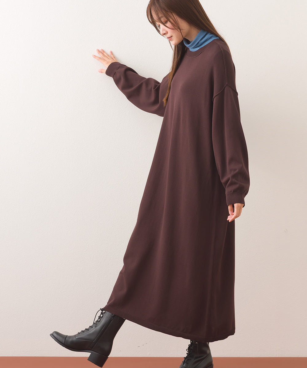 【OMNES】ハイゲージクルーネックリンキングニットロングワンピース【253W427OMN052】