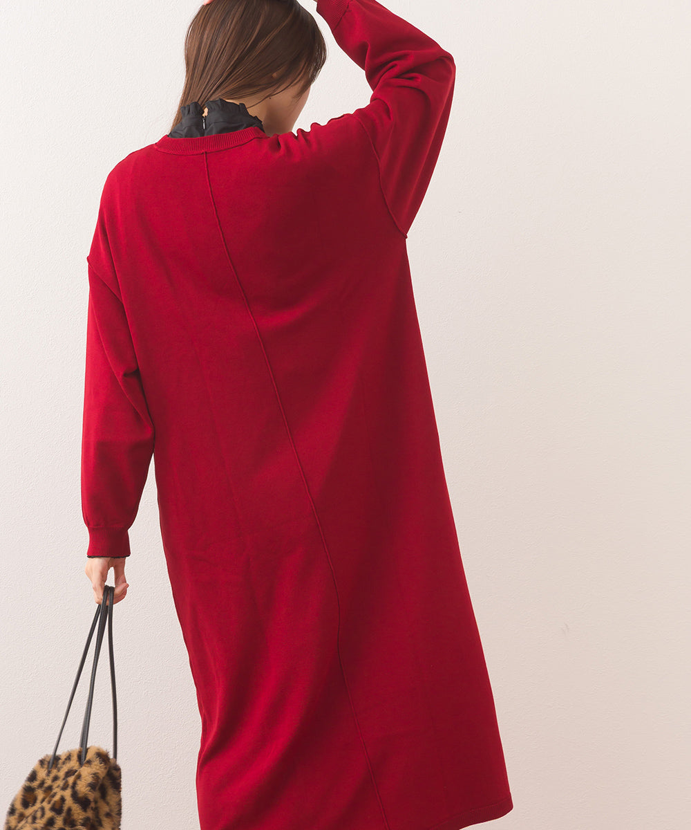 【OMNES】ハイゲージクルーネックリンキングニットロングワンピース【253W427OMN052】