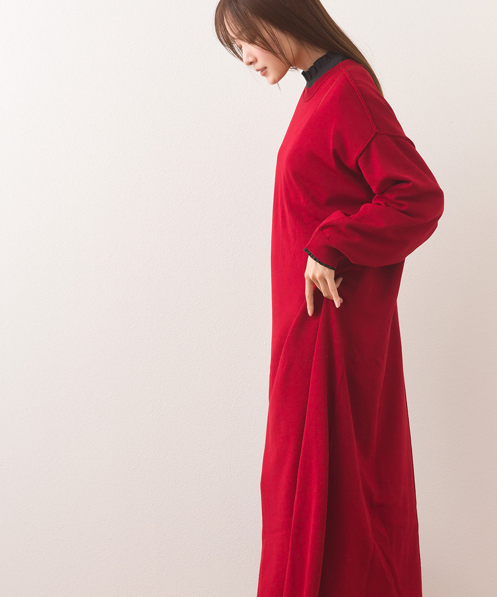 【OMNES】ハイゲージクルーネックリンキングニットロングワンピース【253W427OMN052】