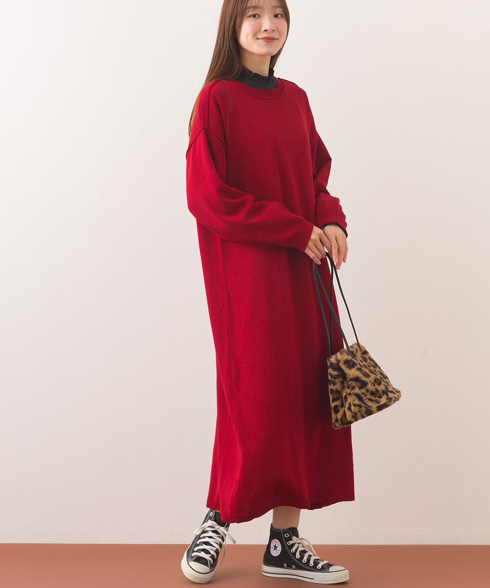 【OMNES】ハイゲージクルーネックリンキングニットロングワンピース【253W427OMN052】