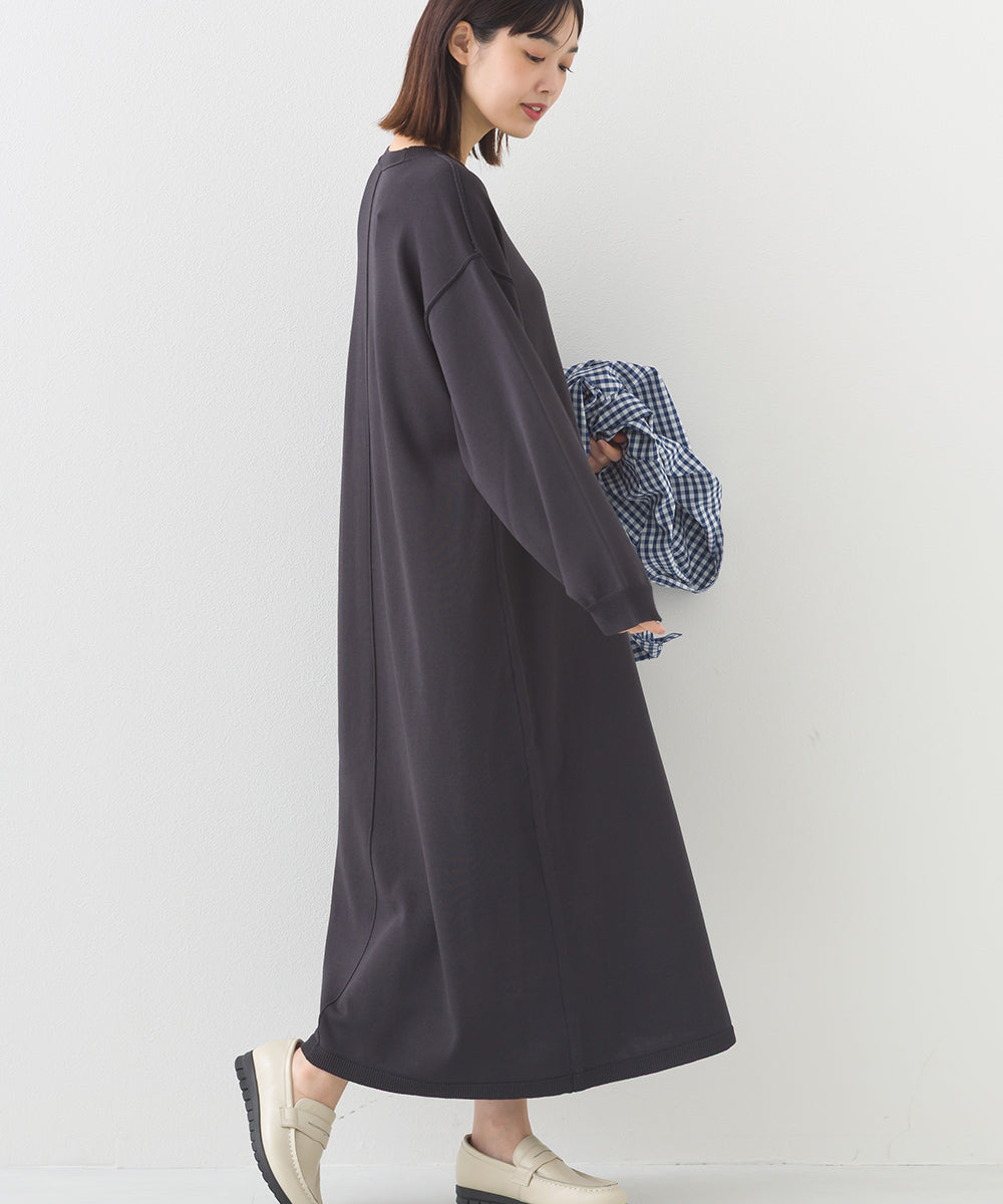【OMNES】ハイゲージクルーネックリンキングニットロングワンピース【253W427OMN052】