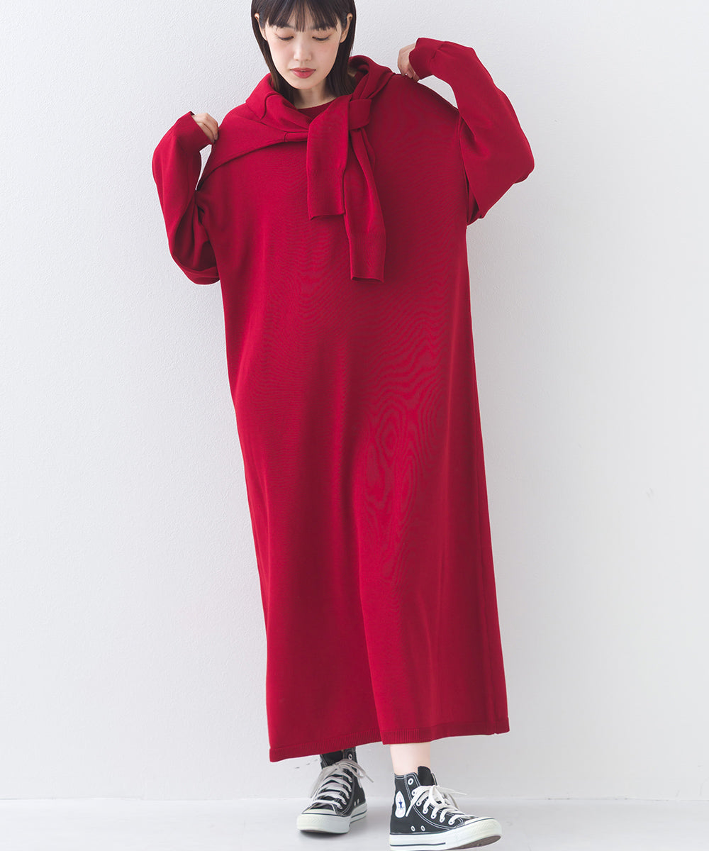 【OMNES】ハイゲージクルーネックリンキングニットロングワンピース【253W427OMN052】