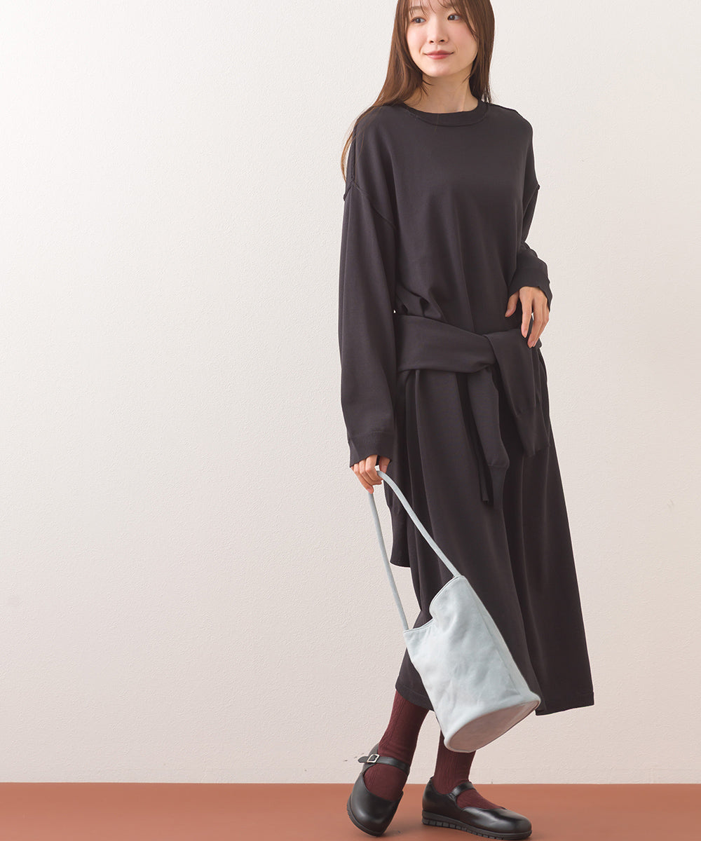【OMNES】ハイゲージクルーネックリンキングニットロングワンピース【253W427OMN052】