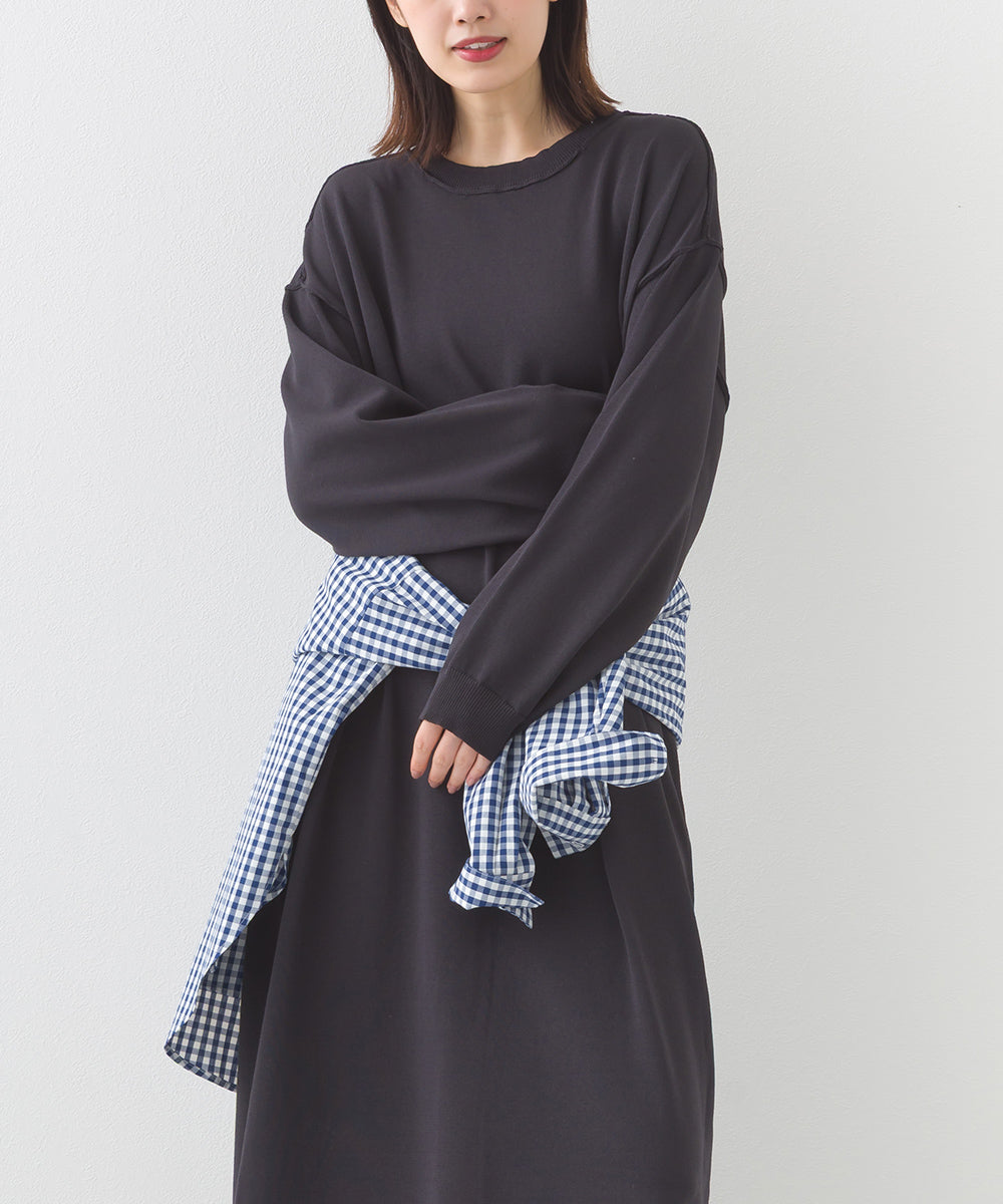 【OMNES】ハイゲージクルーネックリンキングニットロングワンピース【253W427OMN052】