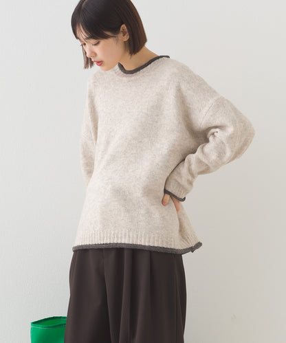 【OMNES】メランジ配色 ドロップショルダーニットプルオーバー 長袖【253W427OMN053】