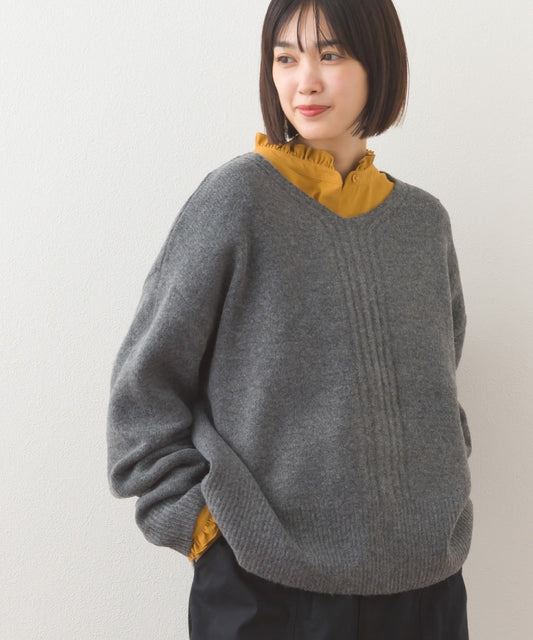 【OMNES】メランジ Vネック オーバーシルエットニットプルオーバー【253W427OMN055】