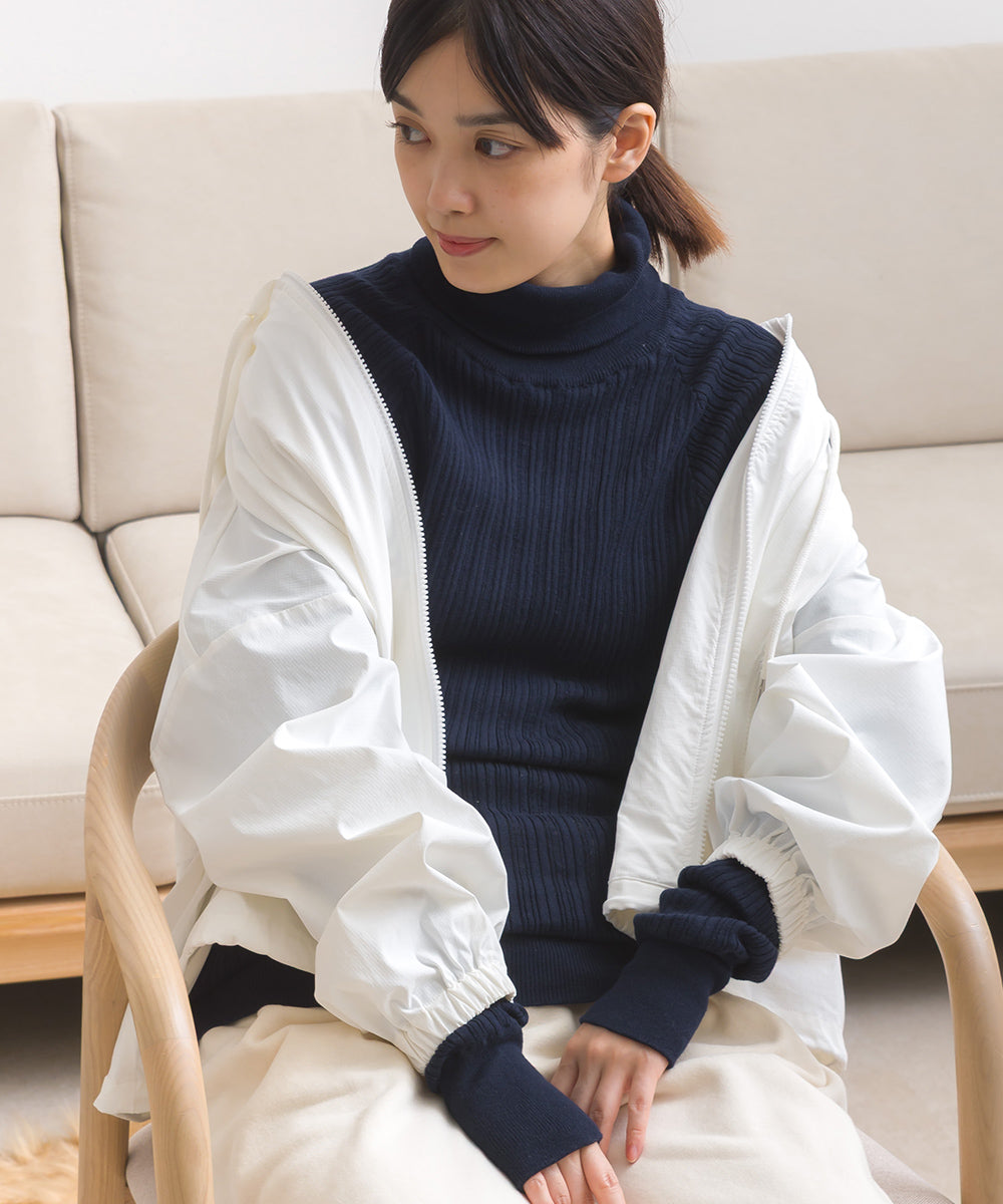 【OMNES】ランダムテレコタートルネック袖くしゅくしゅ長袖ニット【253W427OMN058】