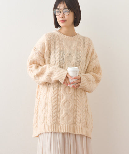 【OMNES】ローゲージアラン編オーバーシルエットニットプルオーバー【253W427OMN059】