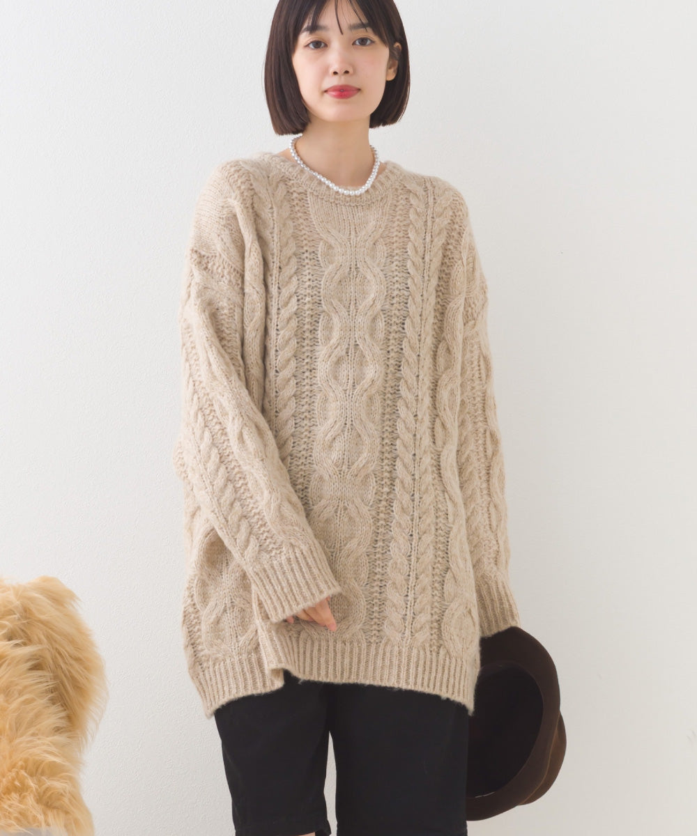 【OMNES】ローゲージアラン編オーバーシルエットニットプルオーバー【253W427OMN059】