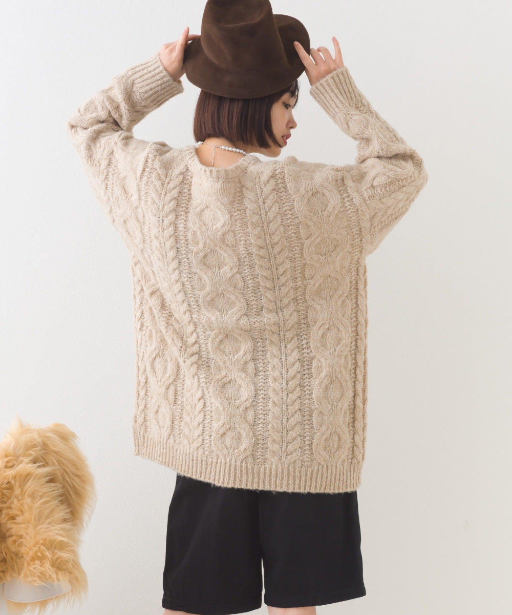 【OMNES】ローゲージアラン編オーバーシルエットニットプルオーバー【253W427OMN059】