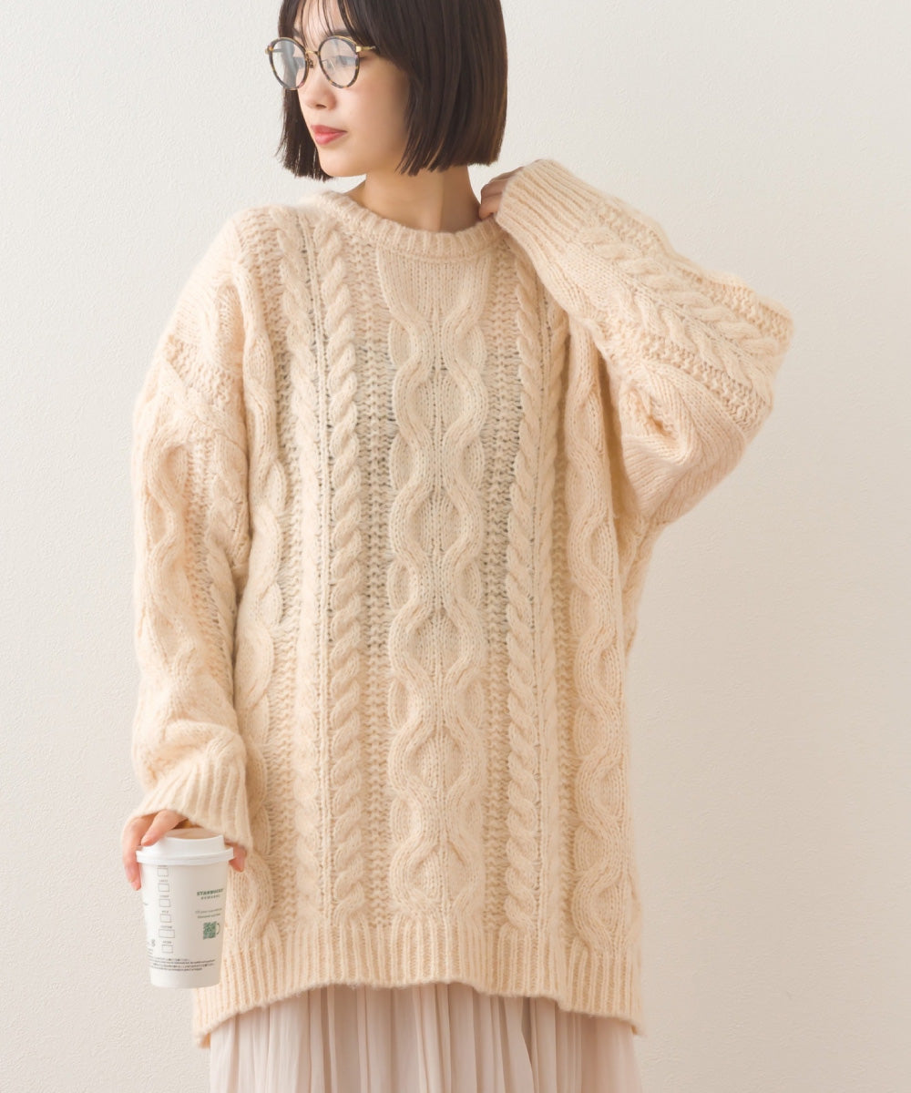 【OMNES】ローゲージアラン編オーバーシルエットニットプルオーバー【253W427OMN059】
