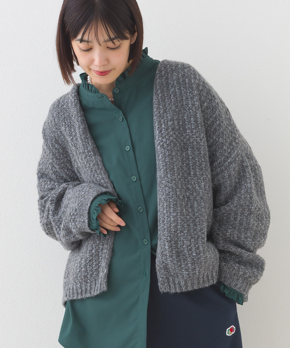 OMNES】ローゲージジャガードドロップショルダーボレロニット