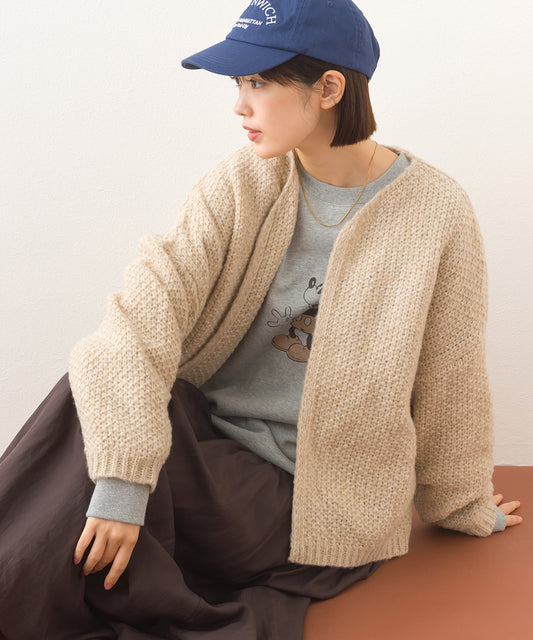 【OMNES】ローゲージジャガードドロップショルダーボレロニットカーディガン【253W427OMN060】