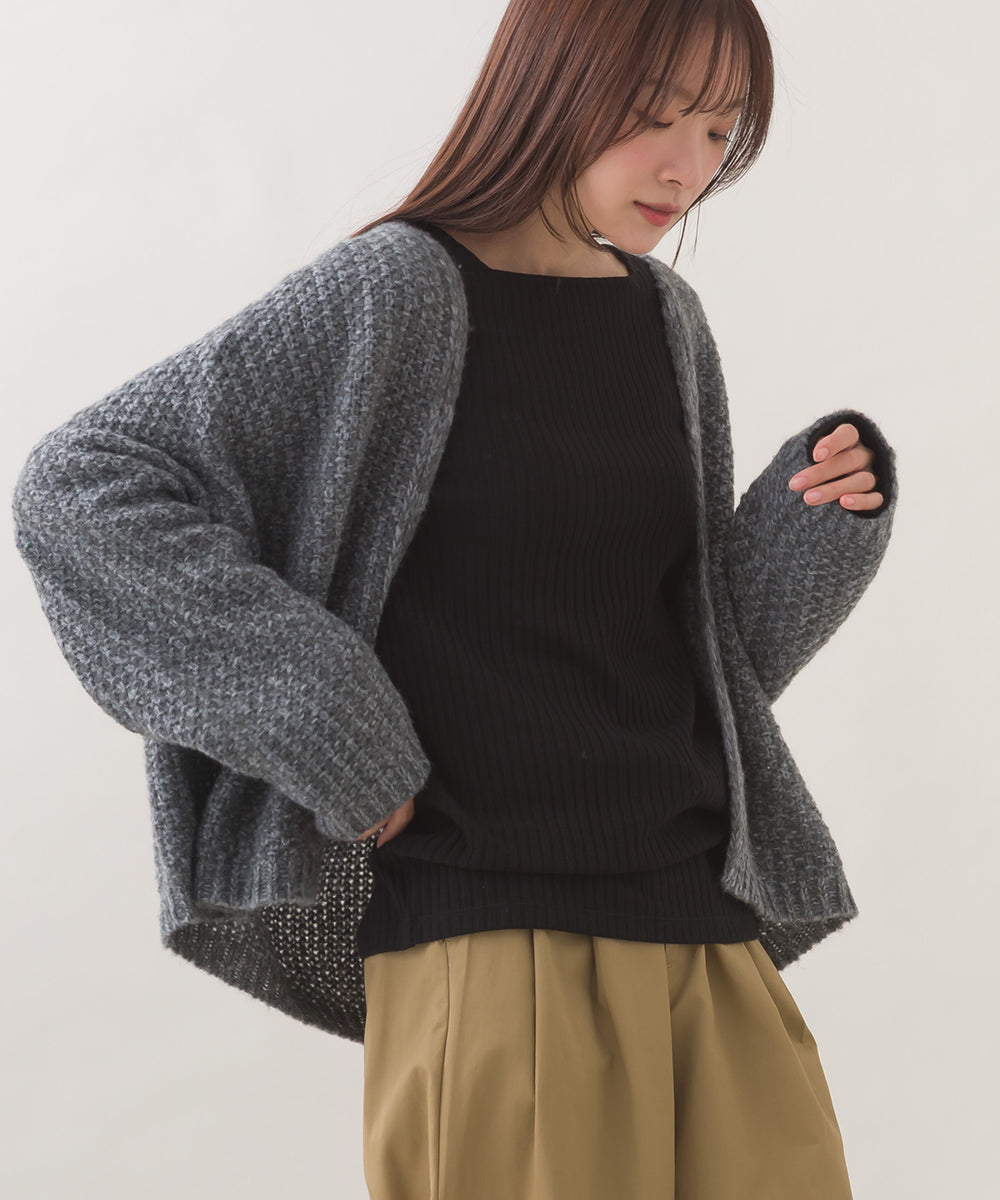 OMNES】ローゲージジャガードドロップショルダーボレロニット