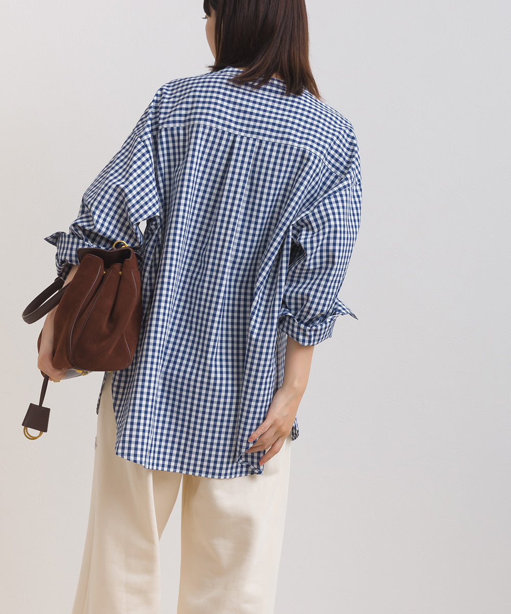 【OMNES】テックコットンバンドカラー長袖シャツ【253W427OMN069】