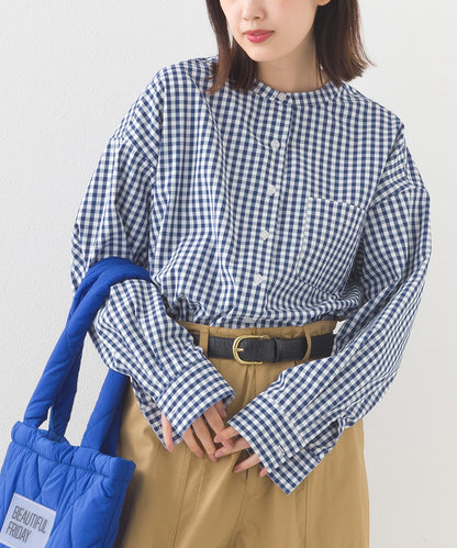 【OMNES】テックコットンバンドカラー長袖シャツ【253W427OMN069】