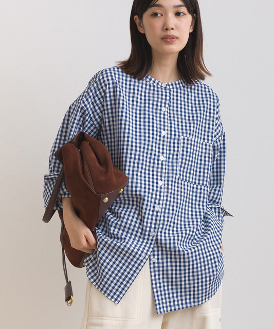 【OMNES】テックコットンバンドカラー長袖シャツ【253W427OMN069】