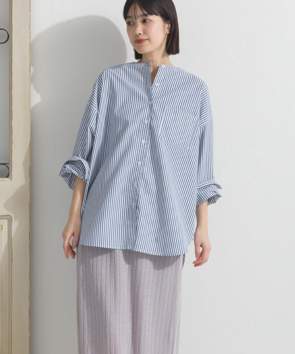 【OMNES】テックコットンバンドカラー長袖シャツ【253W427OMN069】
