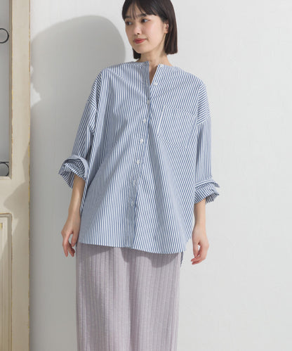 【OMNES】テックコットンバンドカラー長袖シャツ【253W427OMN069】