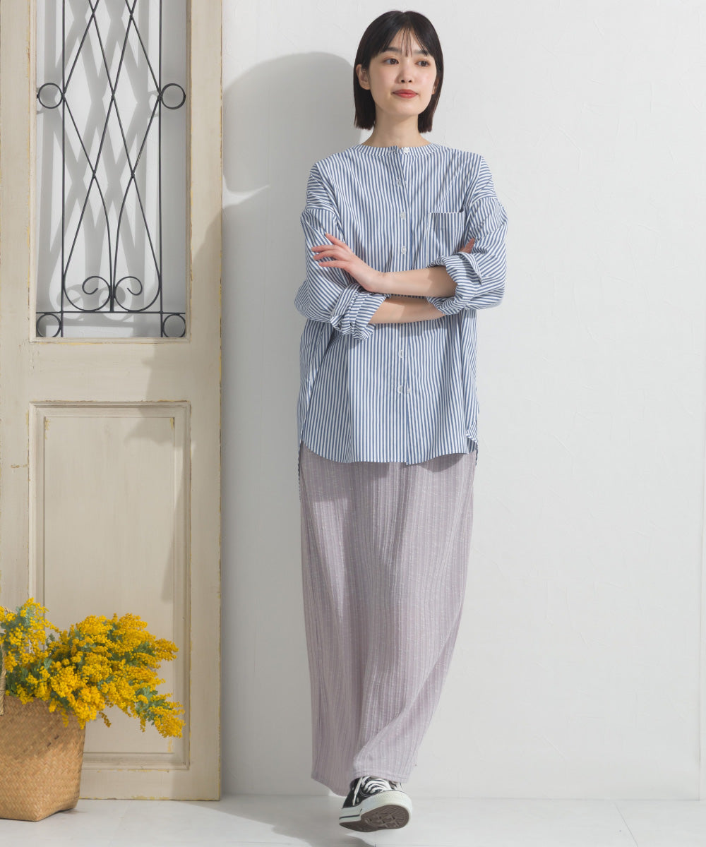 【OMNES】テックコットンバンドカラー長袖シャツ【253W427OMN069】