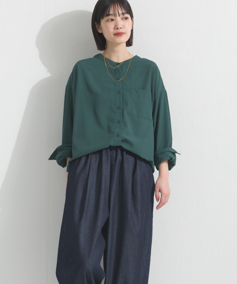 【OMNES】テックコットンバンドカラー長袖シャツ【253W427OMN069】