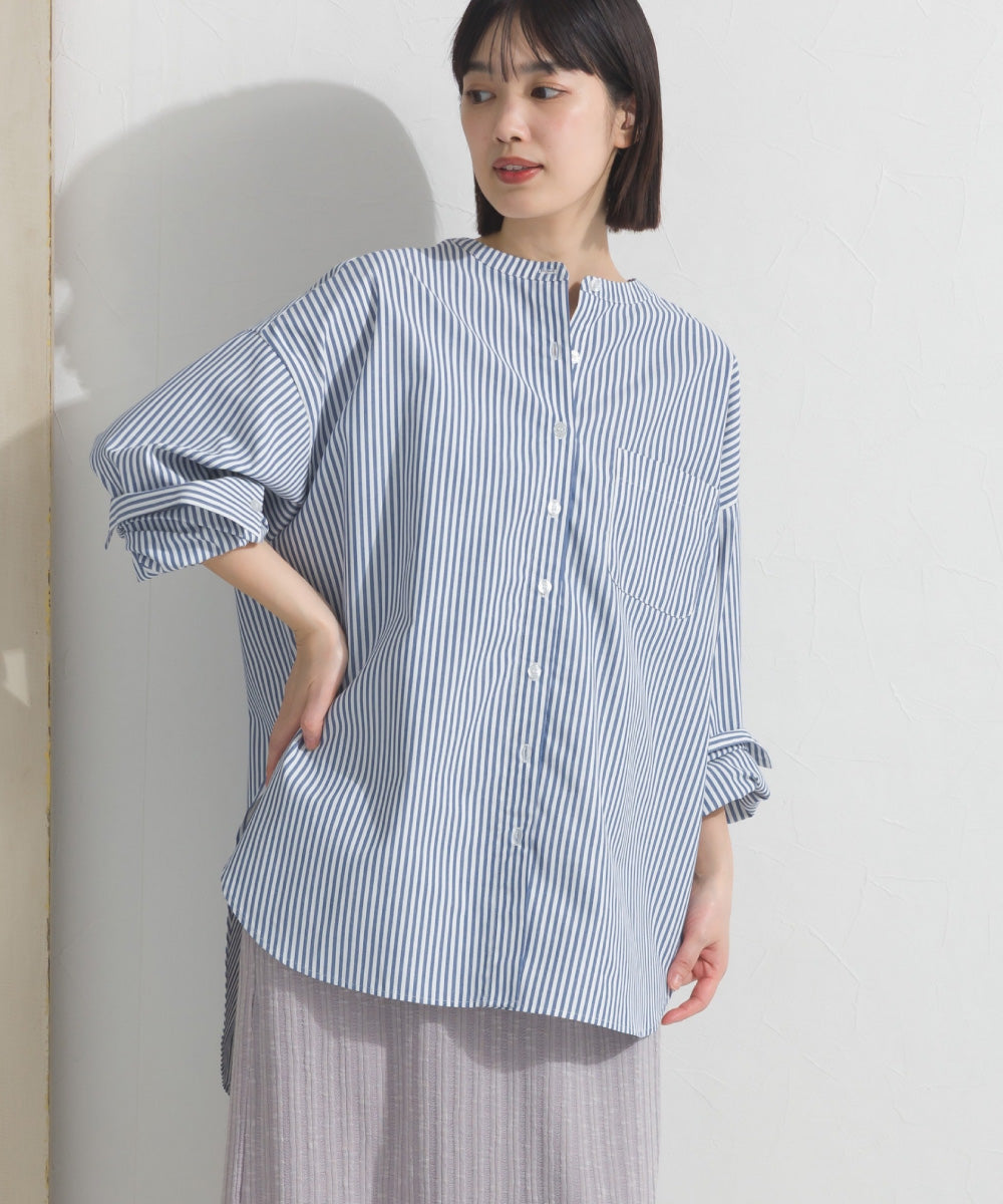 【OMNES】テックコットンバンドカラー長袖シャツ【253W427OMN069】