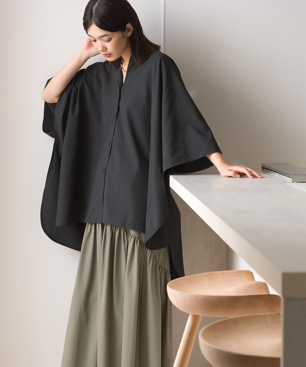 【OMNES】テックコットンワイドシルエットポンチョシャツブラウス【253W427OMN071】