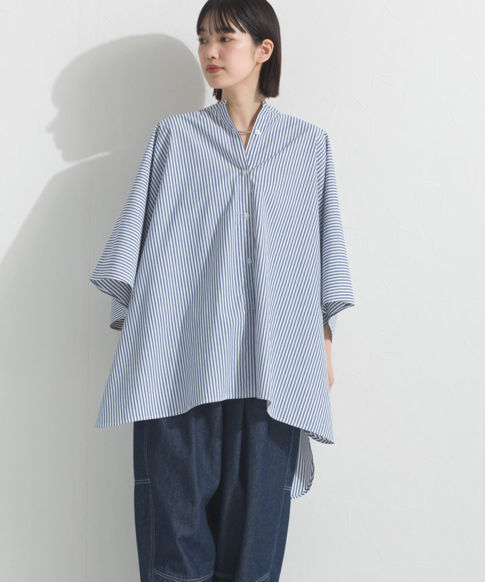 【OMNES】テックコットンワイドシルエットポンチョシャツブラウス【253W427OMN071】