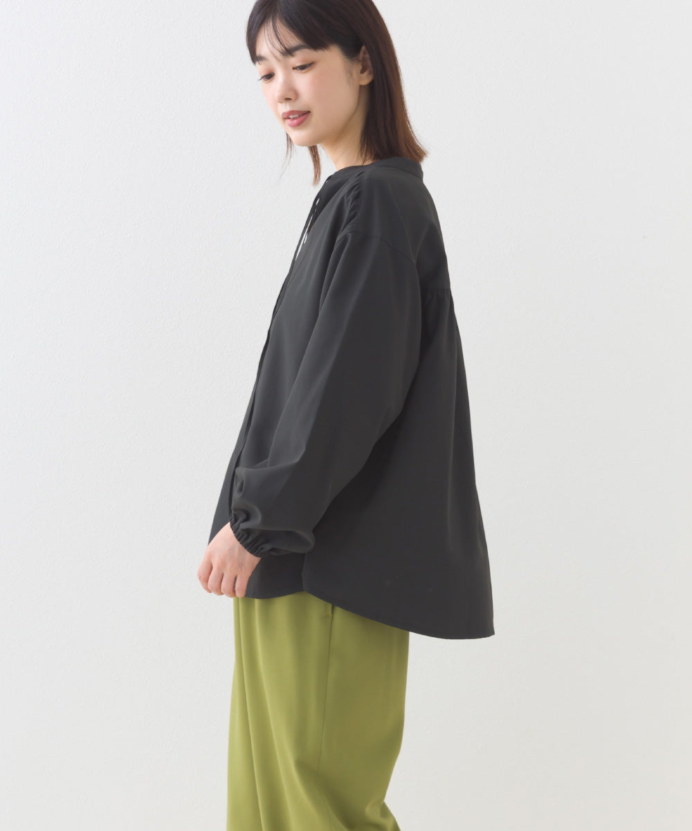 【OMNES】テックコットンスキッパーデザイン9分袖フリルシャツブラウス【253W427OMN072】