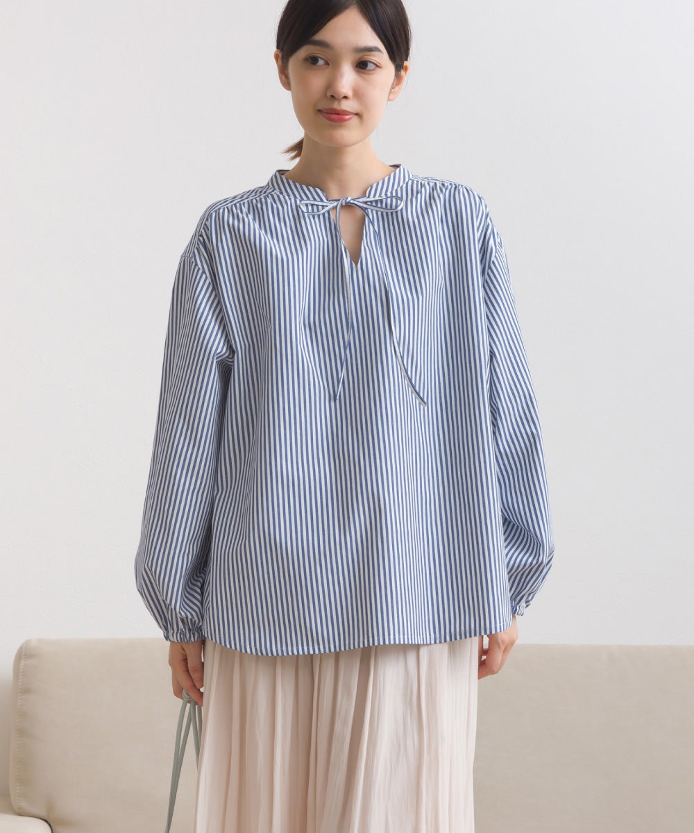 【OMNES】テックコットンスキッパーデザイン9分袖フリルシャツブラウス【253W427OMN072】