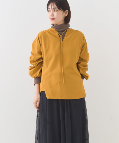 【OMNES】テックコットンスキッパーデザイン9分袖フリルシャツブラウス【253W427OMN072】