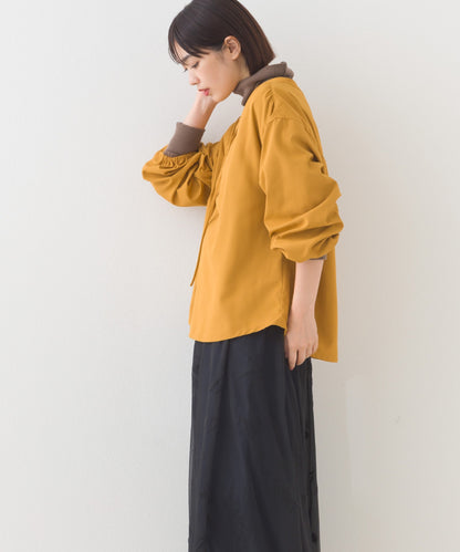 【OMNES】テックコットンスキッパーデザイン9分袖フリルシャツブラウス【253W427OMN072】