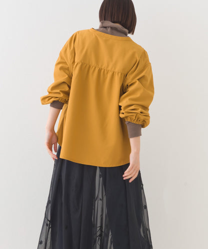【OMNES】テックコットンスキッパーデザイン9分袖フリルシャツブラウス【253W427OMN072】